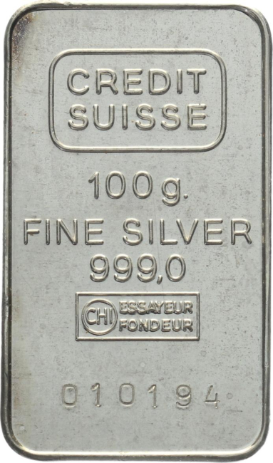 100 Gramm Silberbarren Credit Suisse